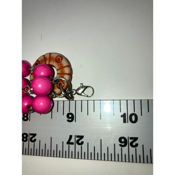 Pink Beaded Wood Ethnic Charms 9 3/8" Bracelet Vintage! - Picture 7 of 8